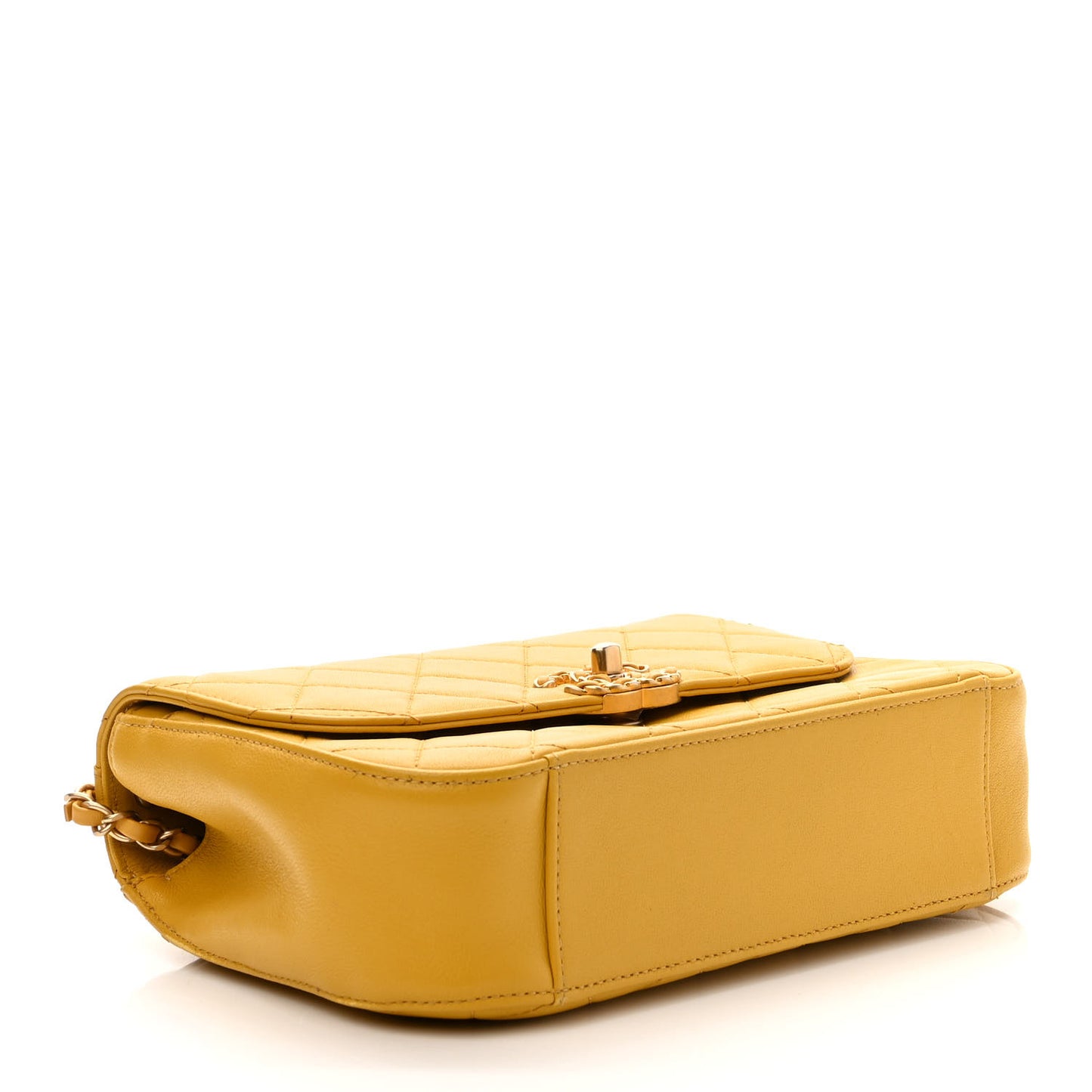 Lambskin Quilted Chain Infinity Top Handle Flap Yellow