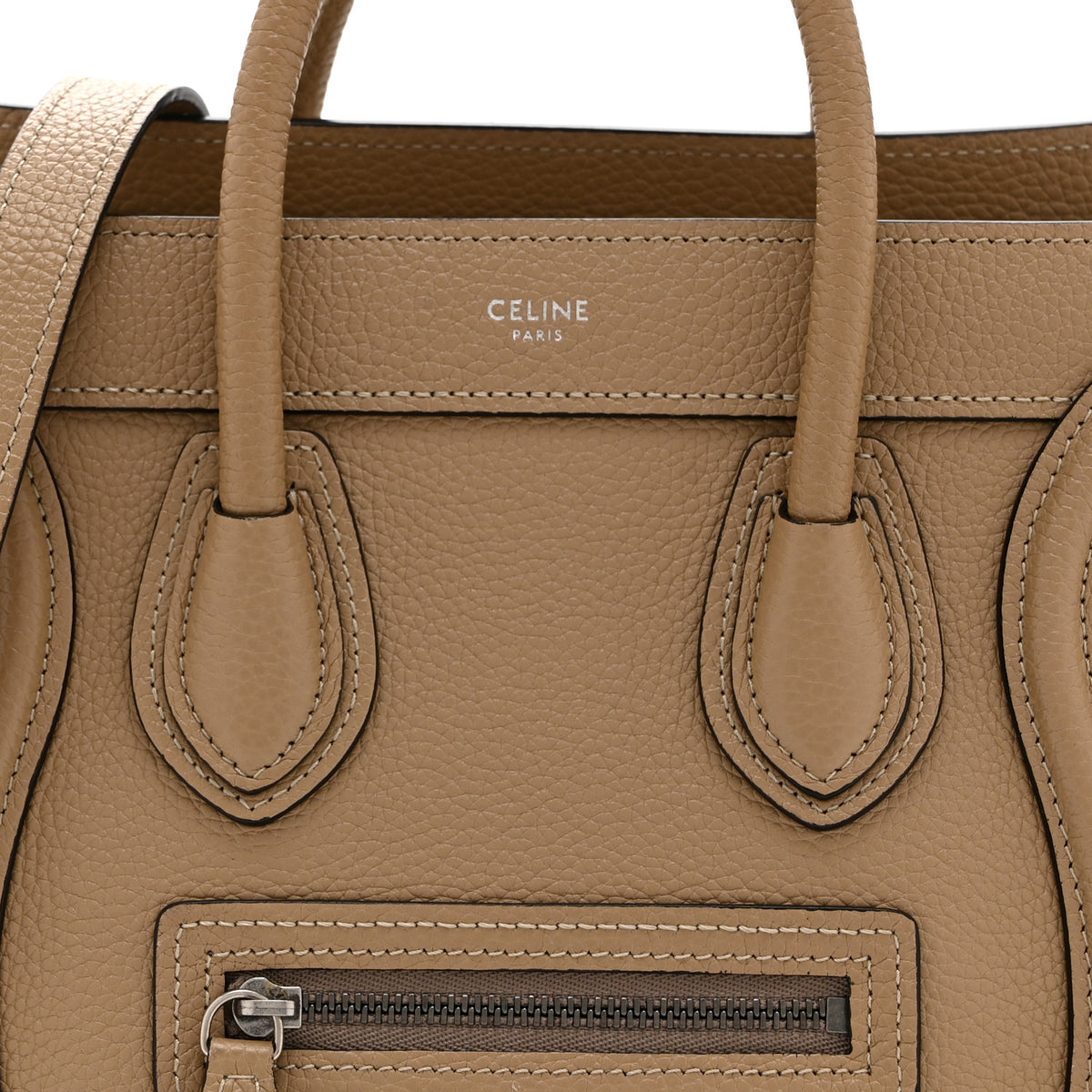 Celine Drummed Calfskin Nano Luggage Dune 9 of 11
