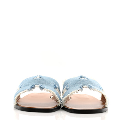Hermes Denim Oran Fringe Sandals 39 Bleu Clair 3 of 10