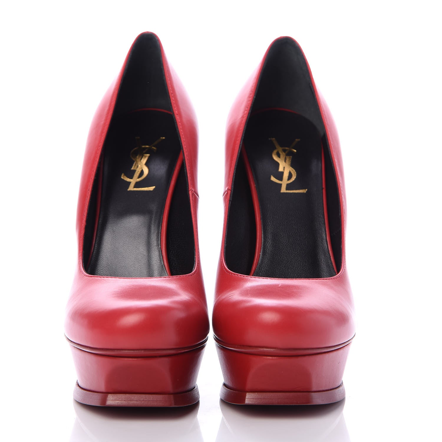Saint Laurent Seta Calfskin Tribute 105 Platform Pumps 37.5 Rouge Orient 2 of 7