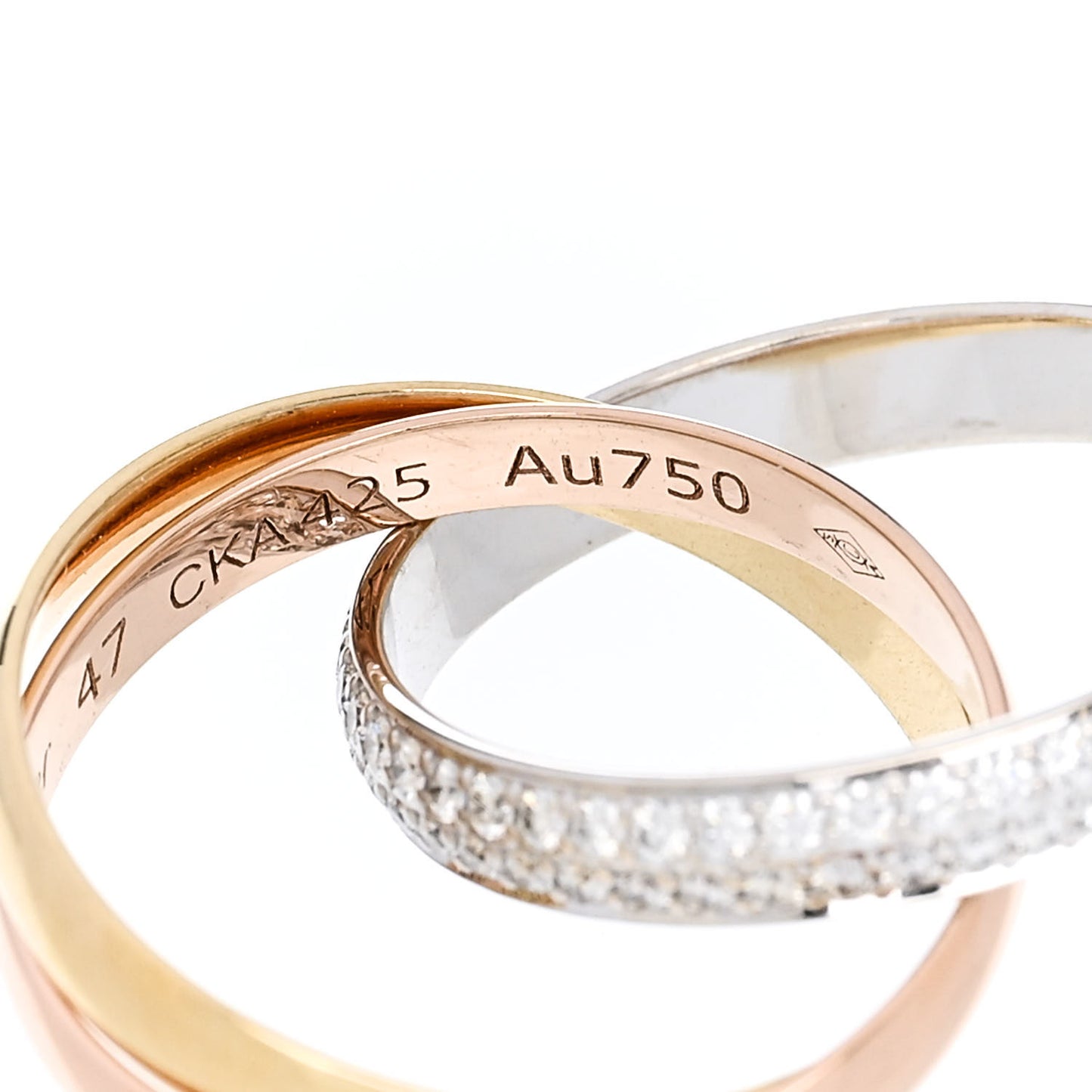 18K White Yellow Pink Gold Diamond Small Trinity Paved Ring 47 4