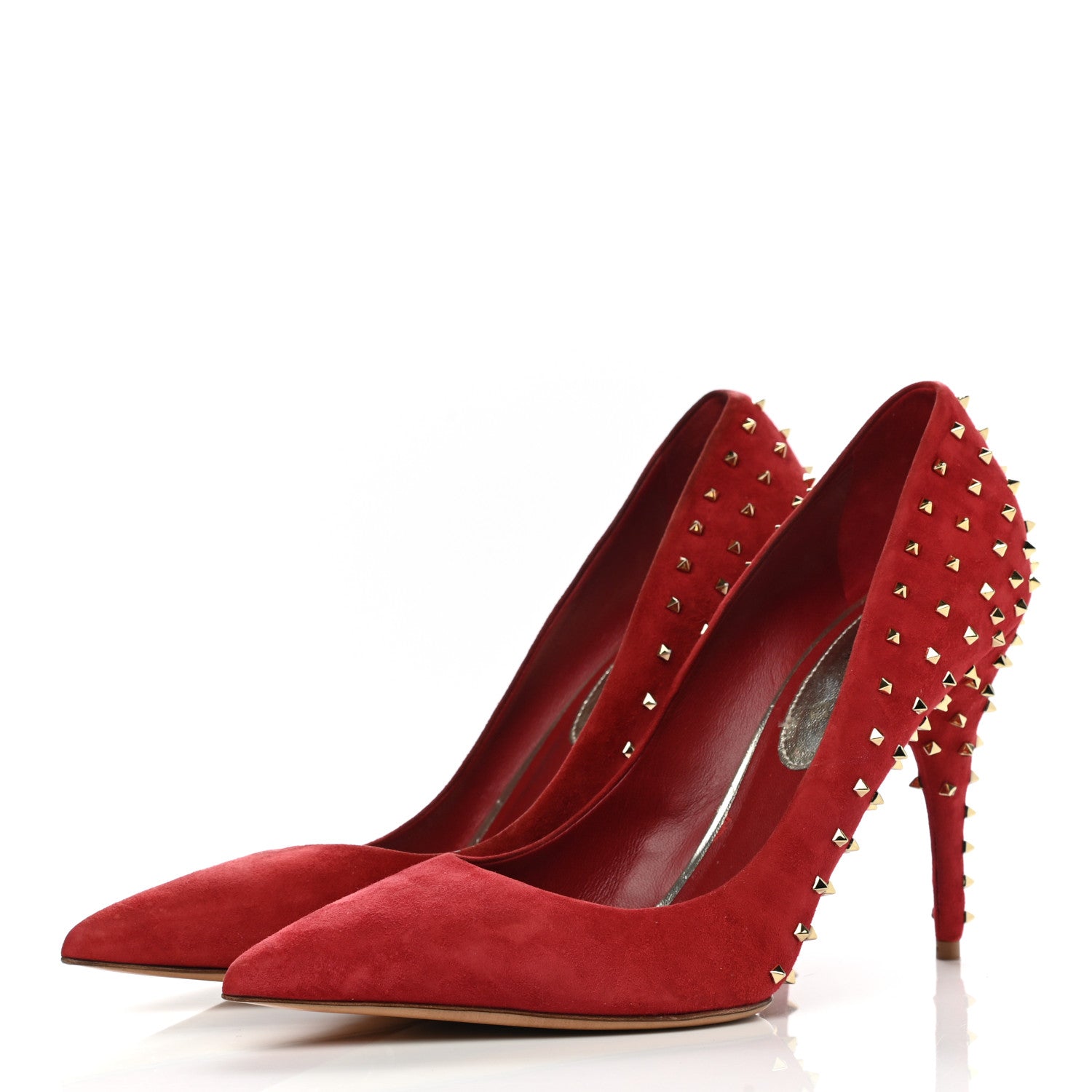 Valentino Garavani Suede Rockstud Stud Pumps 41 Red 3 of 8