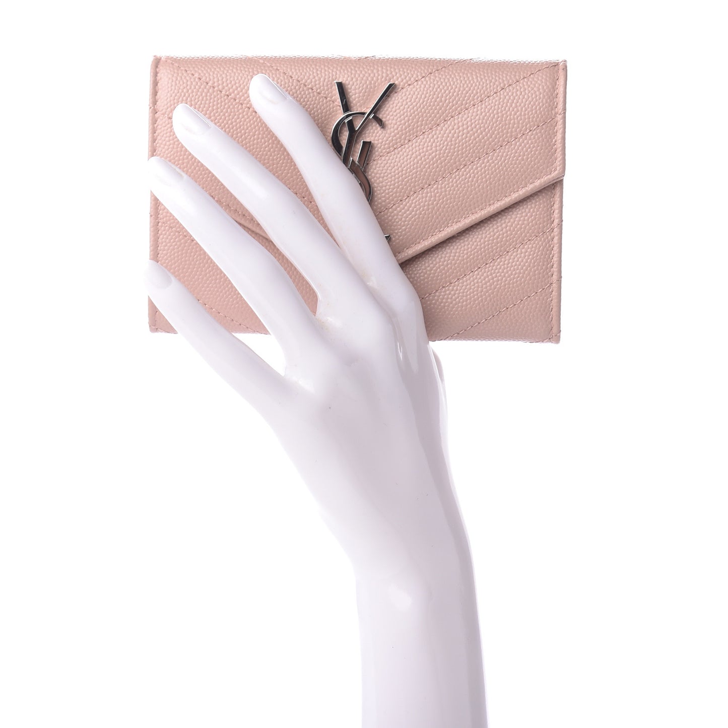 Grain De Poudre Matelasse Chevron Small Monogram Envelope Wallet Pale Pink