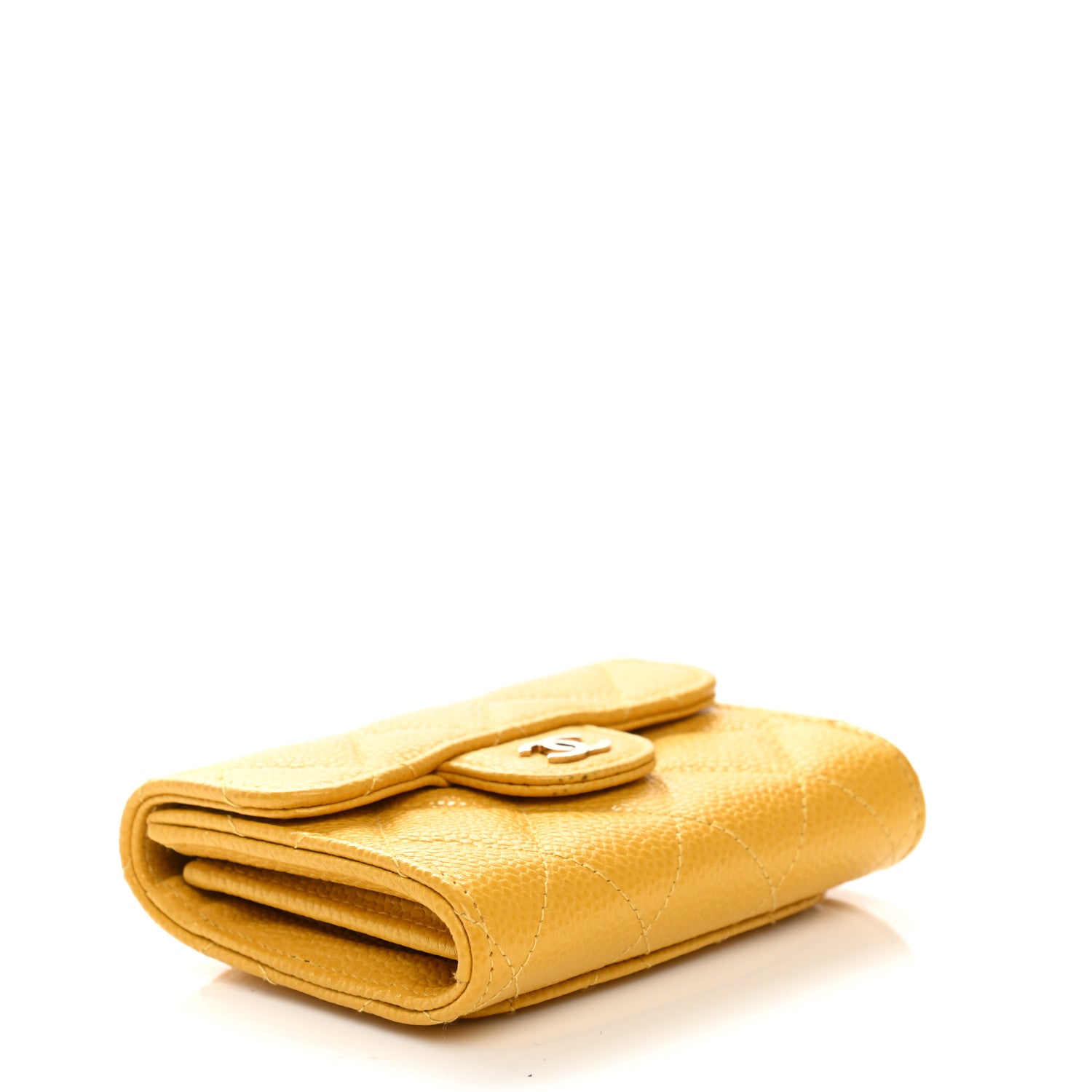 Chanel Caviar Quilted Flap Card Holder Wallet Yellow 4 of 12