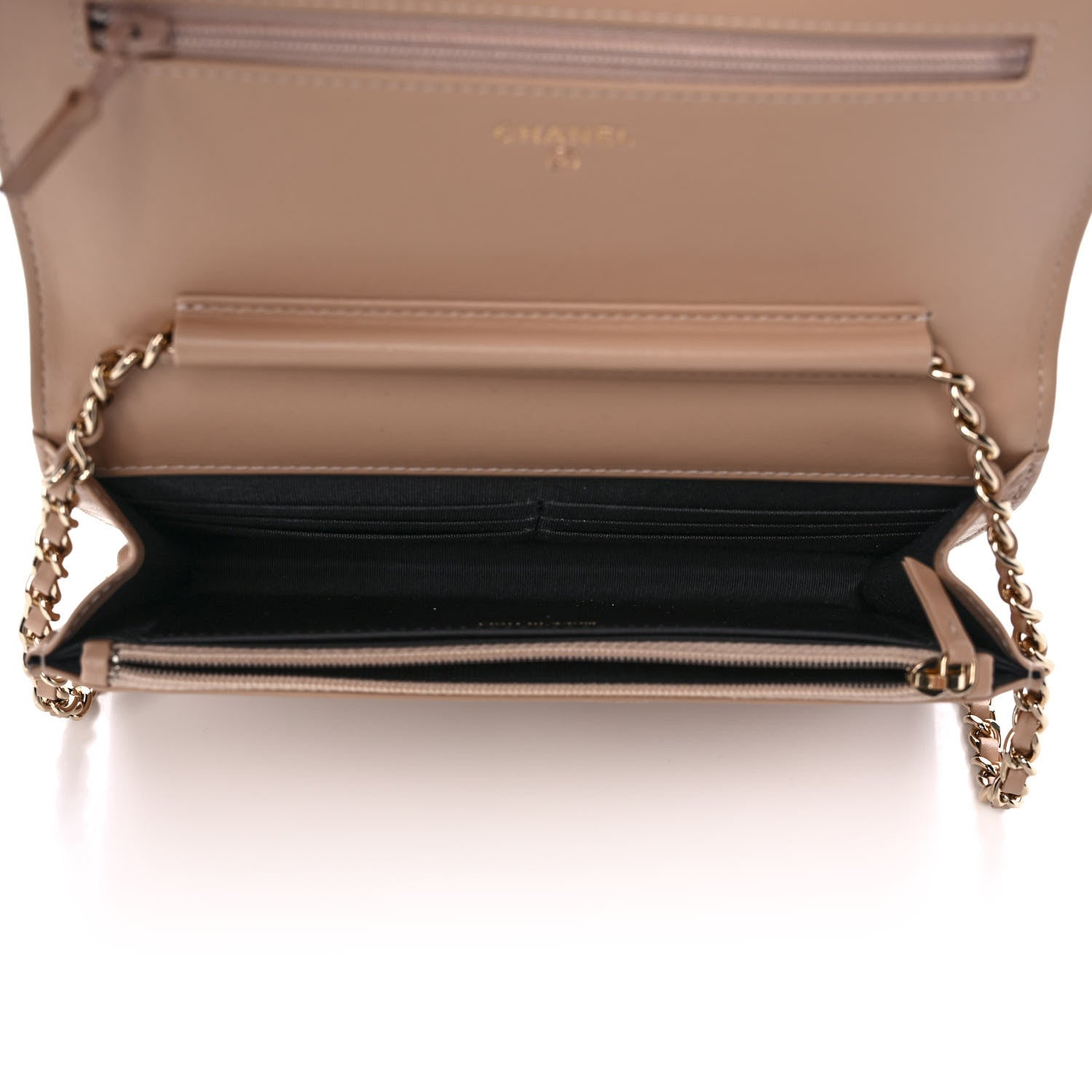 Chanel Caviar Quilted CC Filigree Wallet On Chain WOC Beige Black 5 of 12