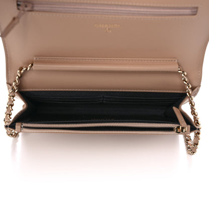 Chanel Caviar Quilted CC Filigree Wallet On Chain WOC Beige Black 5 of 12