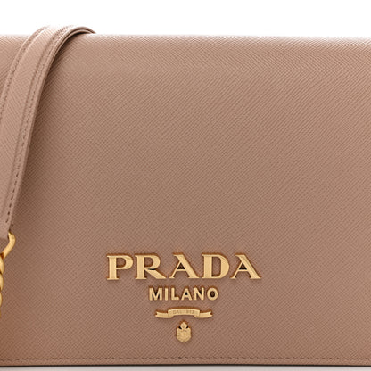 Prada Saffiano Lux Metal Logo Mini Chain Flap Crossbody Bag Cipria 8 of 10