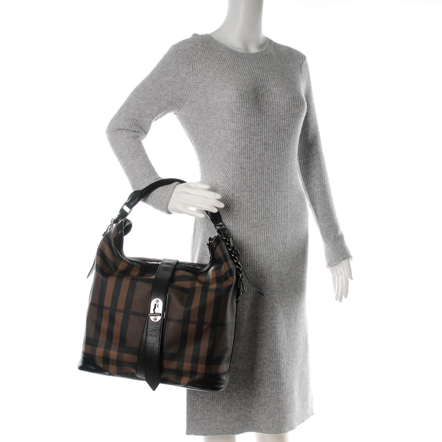 Smoked Check Large Chain Hobo Black