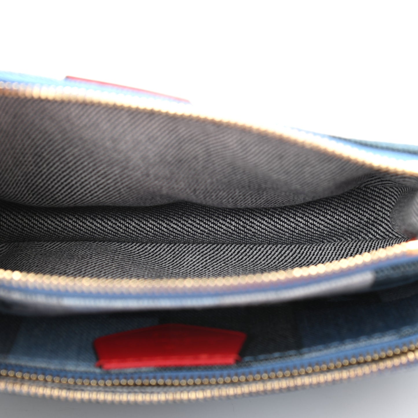 Denim Damier Monogram Patchwork Multi Pochette Accessories Blue Rouge