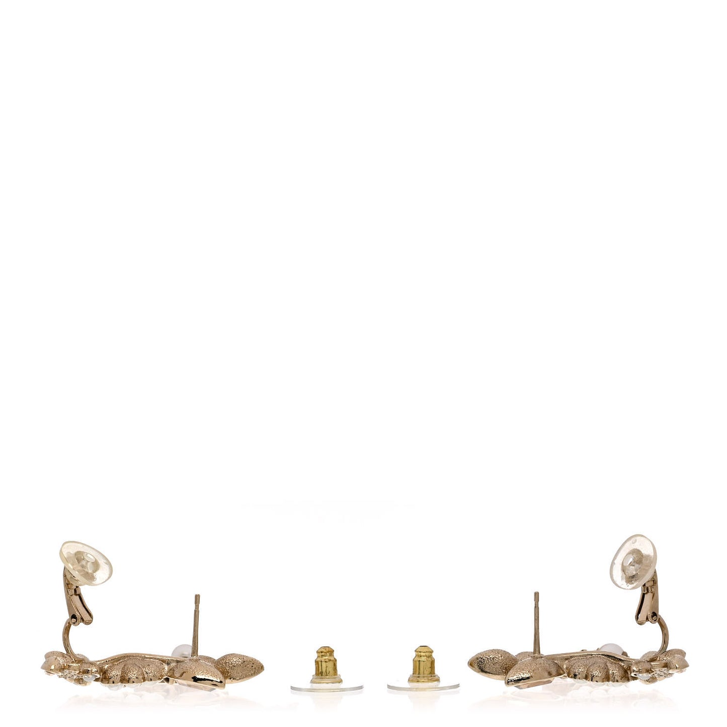 Pearl Crystal CC Flower Cluster Drop Earrings Gold Light Brown Pearly White