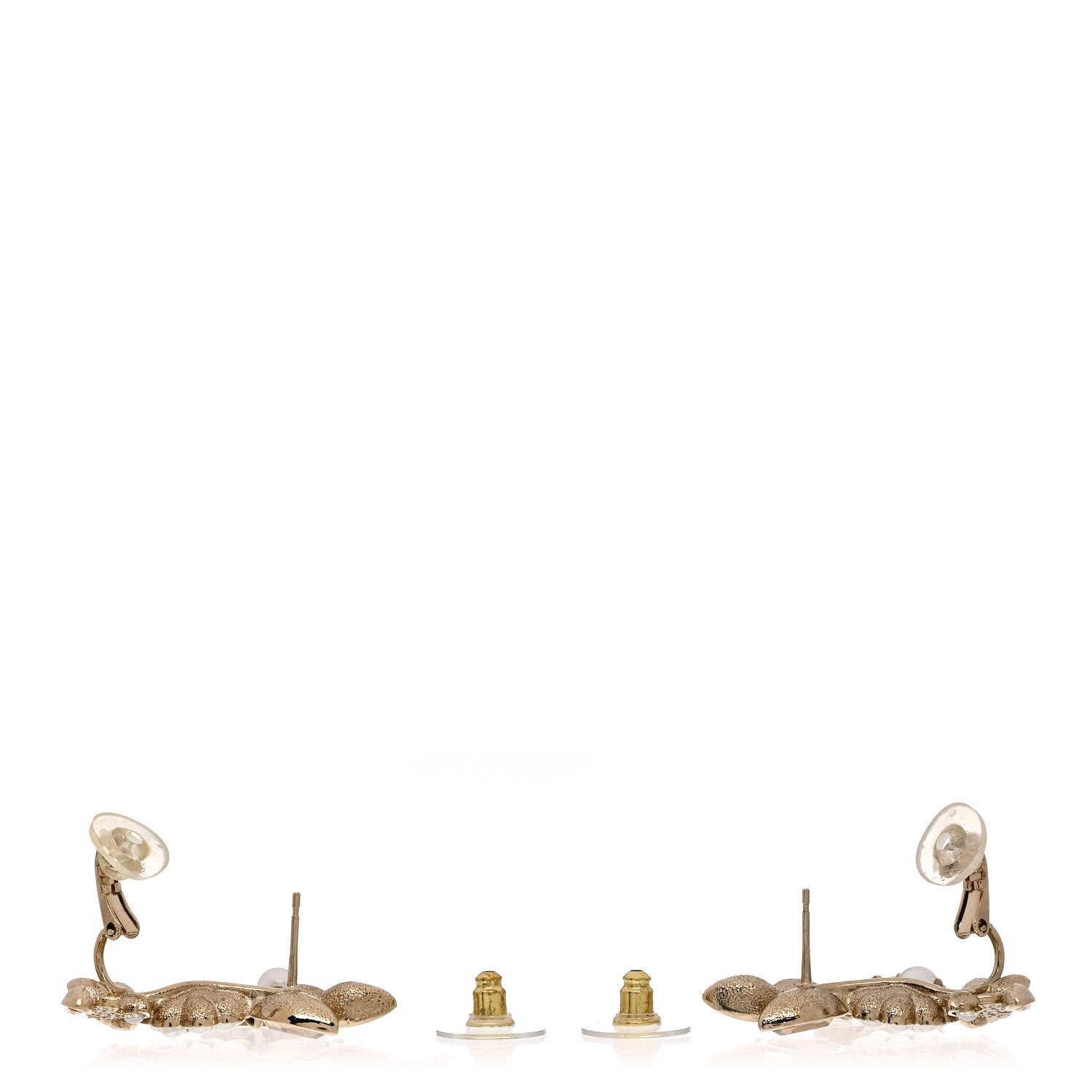 Chanel Pearl Crystal CC Flower Cluster Drop Earrings Gold Light Brown Pearly White 3 of 5