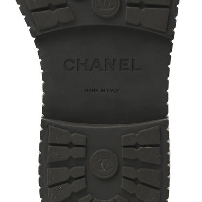 Chanel Calfskin Grosgrain Quilted Lace Up Boots 38 Black Grey 6 of 8