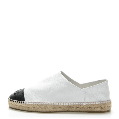 Chanel Grained Calfskin CC Espadrilles 40 White Black 1 of 9