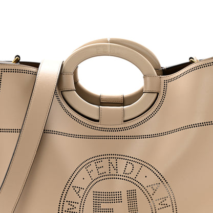 Fendi Vitello Liberty Plexiglass Stamp Patch Perforated Medium Runaway Shopper Tote Nuvola 8 of 15