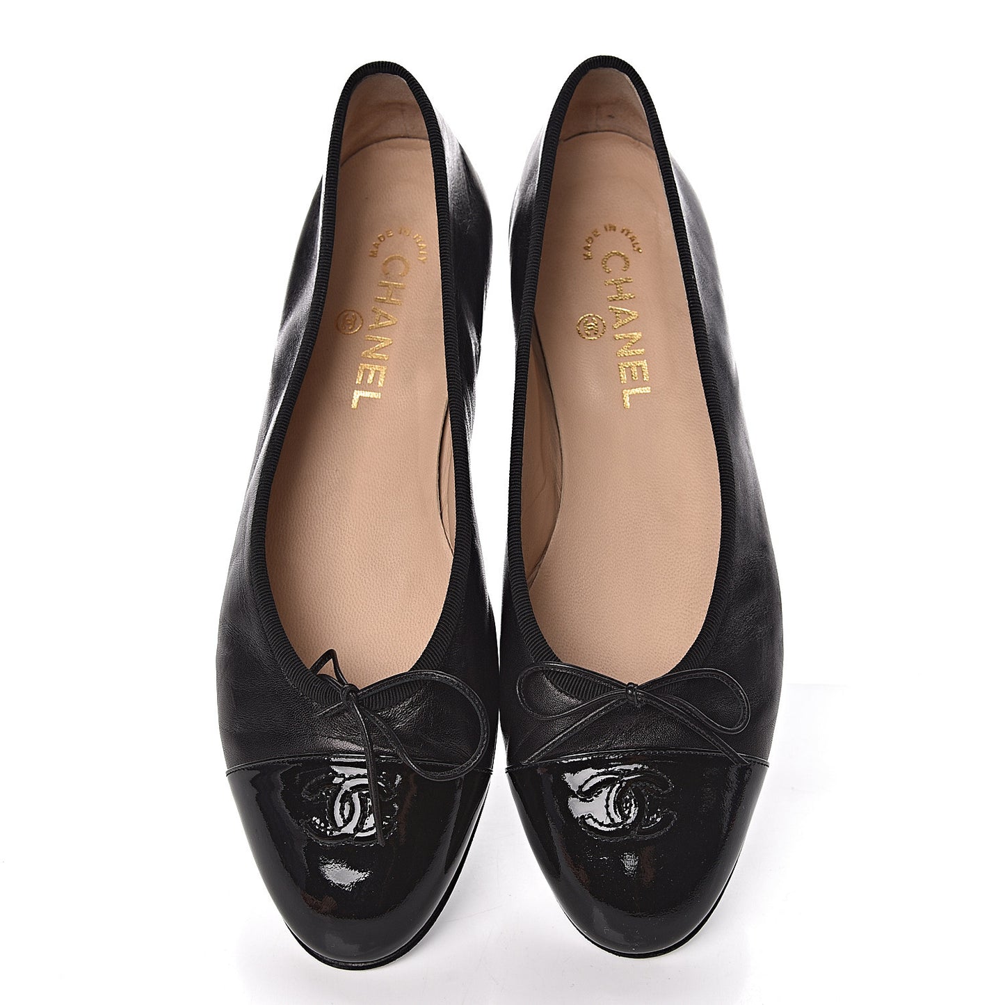 Lambskin Patent Cap Toe Ballerina Flats 41 Black