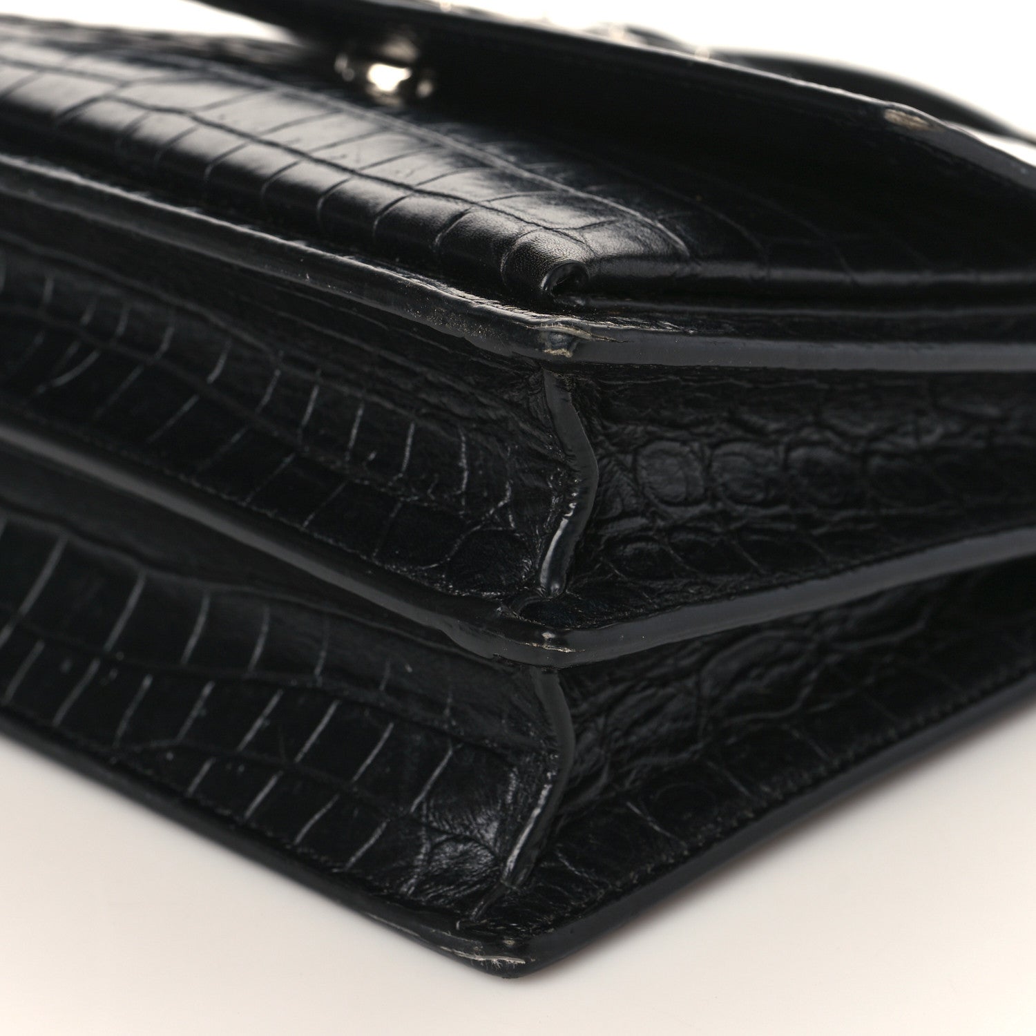 Saint Laurent Calfskin Crocodile Embossed Medium Monogram Sunset Black 9 of 11