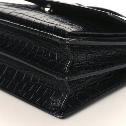 Saint Laurent Calfskin Crocodile Embossed Medium Monogram Sunset Black 9 of 11