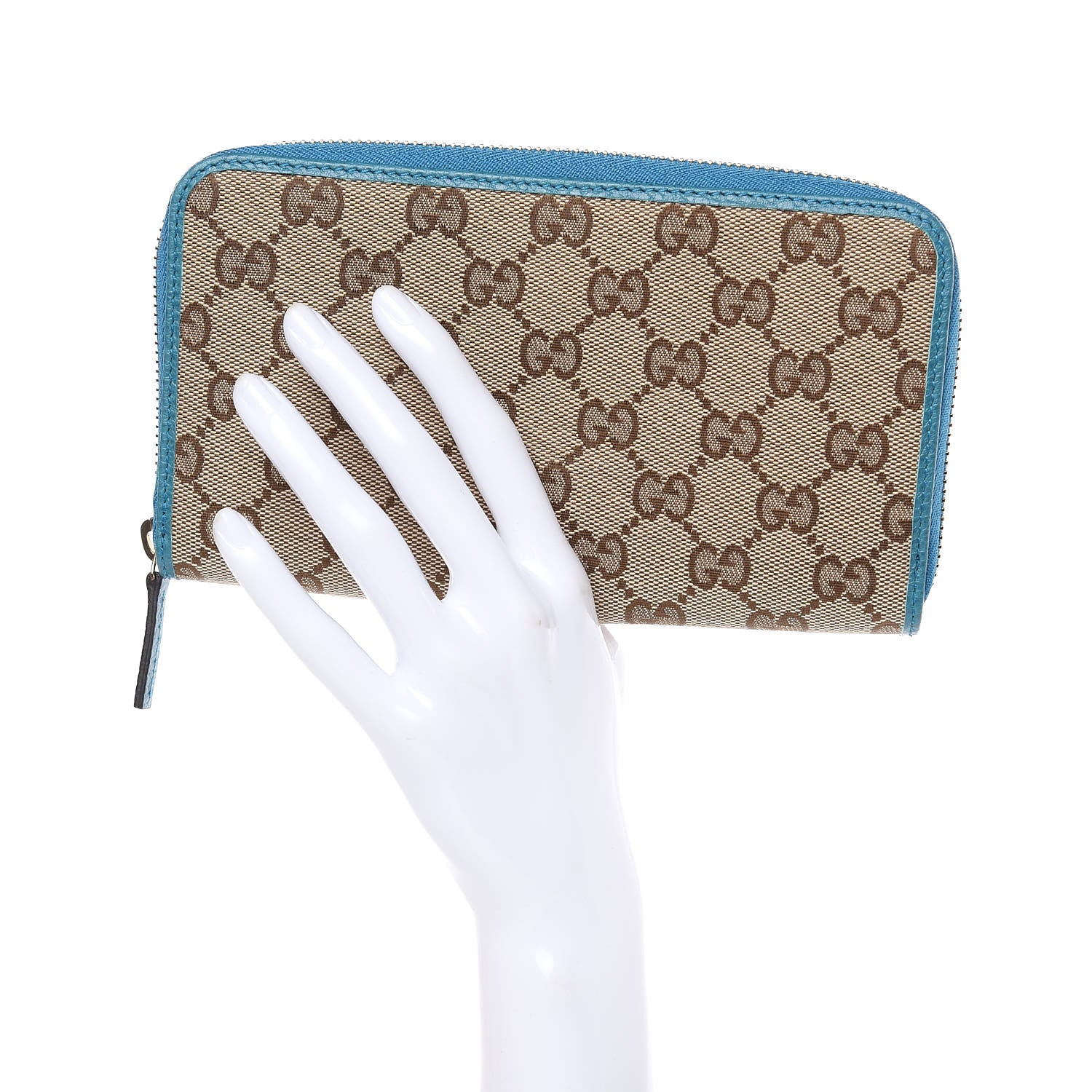 Gucci Monogram Dollar Calfskin Zip Around Wallet Beige Ebony Deep Cobalt 2 of 10