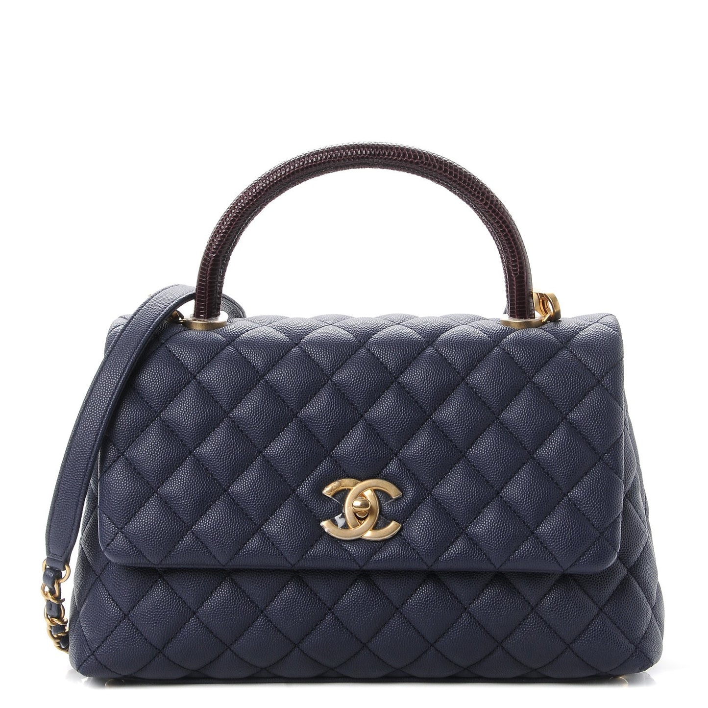 Caviar Lizard Quilted Small Coco Handle Flap Navy