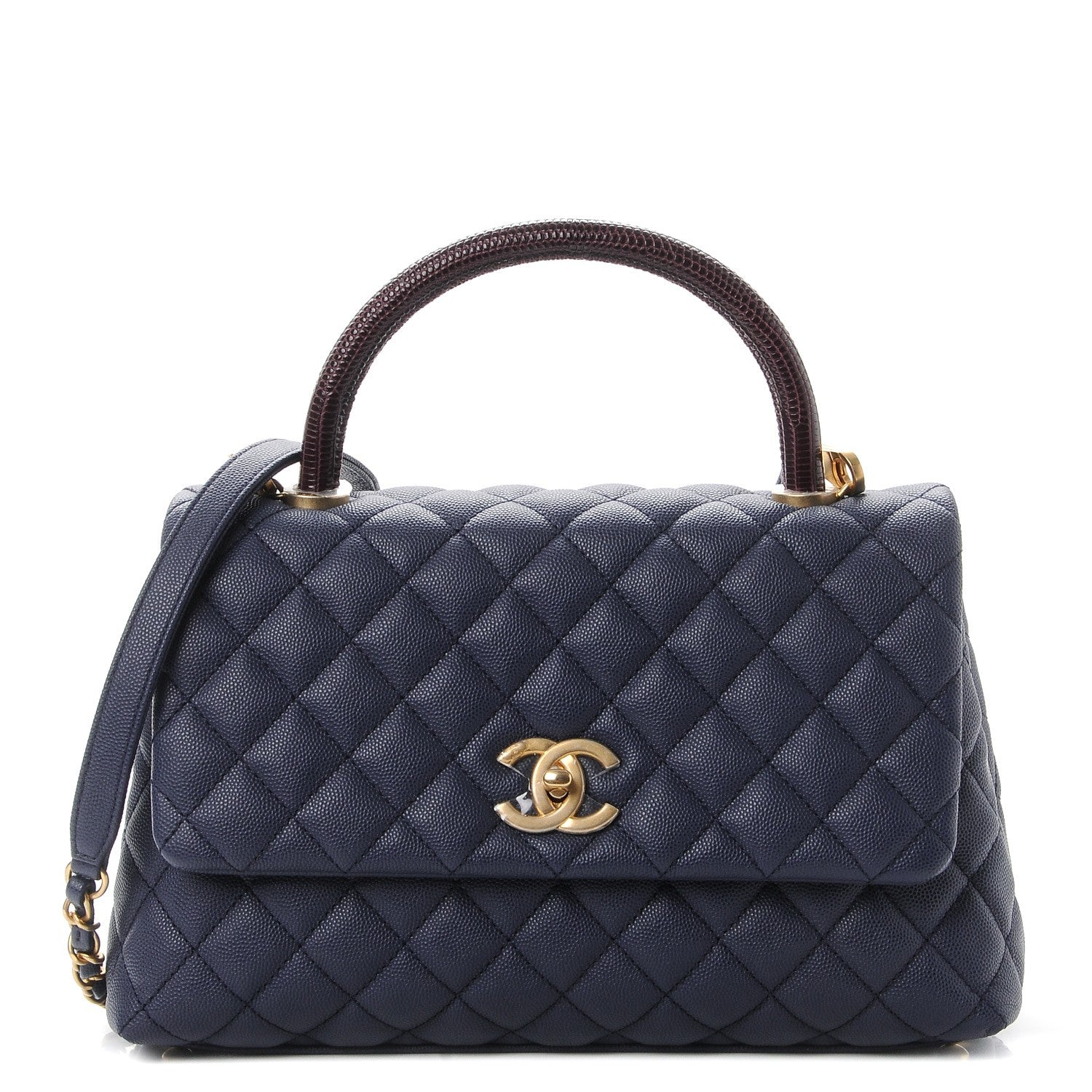 Chanel Caviar Lizard Quilted Small Coco Handle Flap Navy 1 of 8