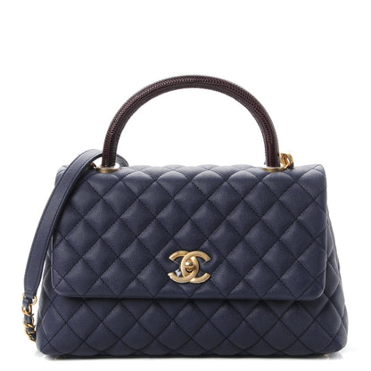 Chanel Caviar Lizard Quilted Small Coco Handle Flap Navy 1 of 8