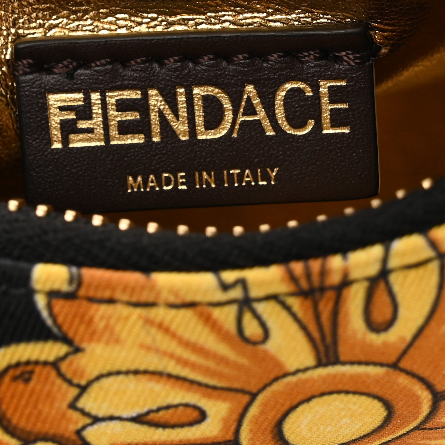 X VERSACE Silk Fendace Baroque Nano Fendigraphy Hobo Charm Black Gold