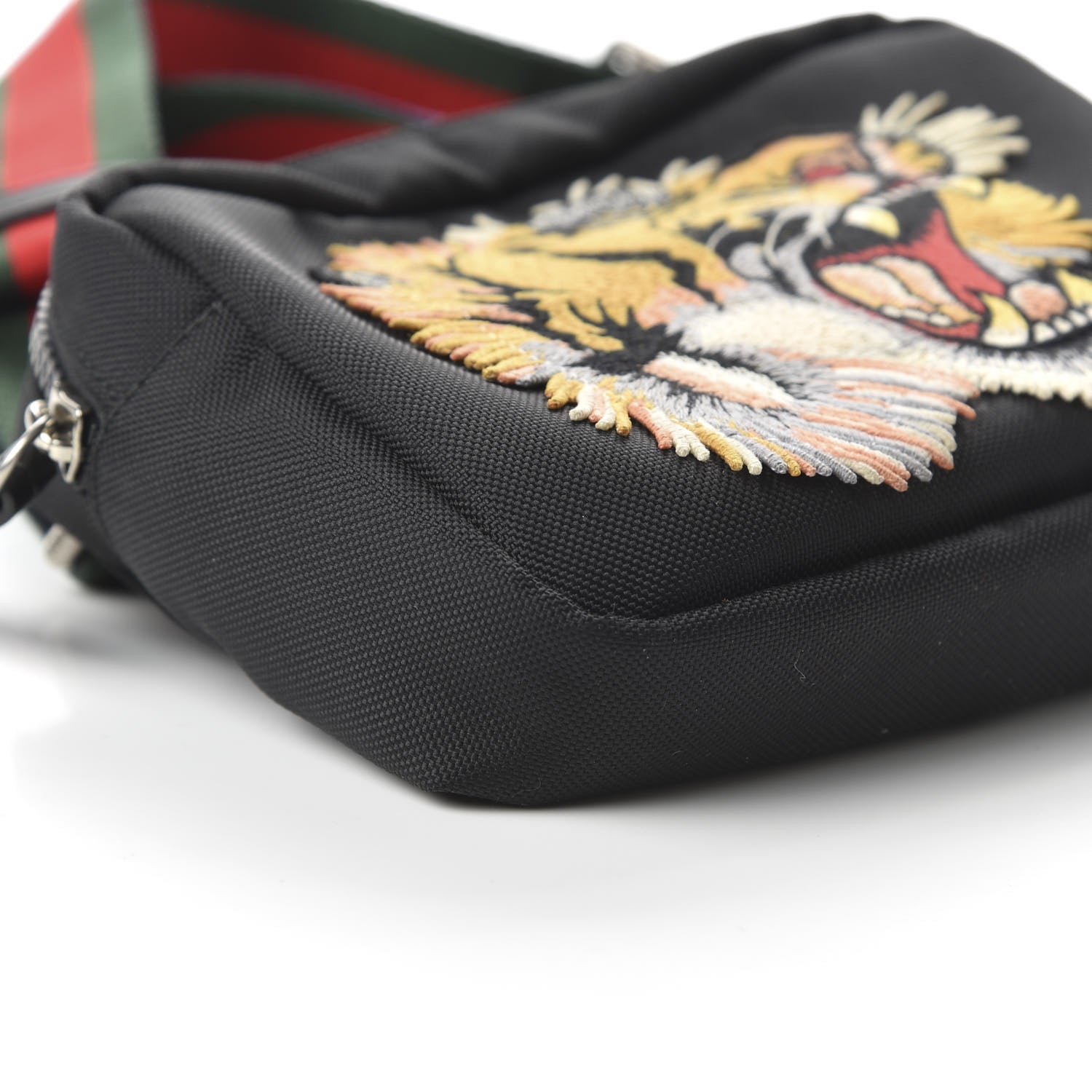 Gucci Canvas Web Tiger Embroidered Messenger Bag Black 6 of 10