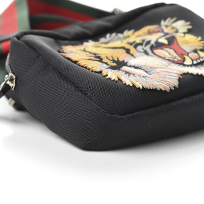 Gucci Canvas Web Tiger Embroidered Messenger Bag Black 6 of 10