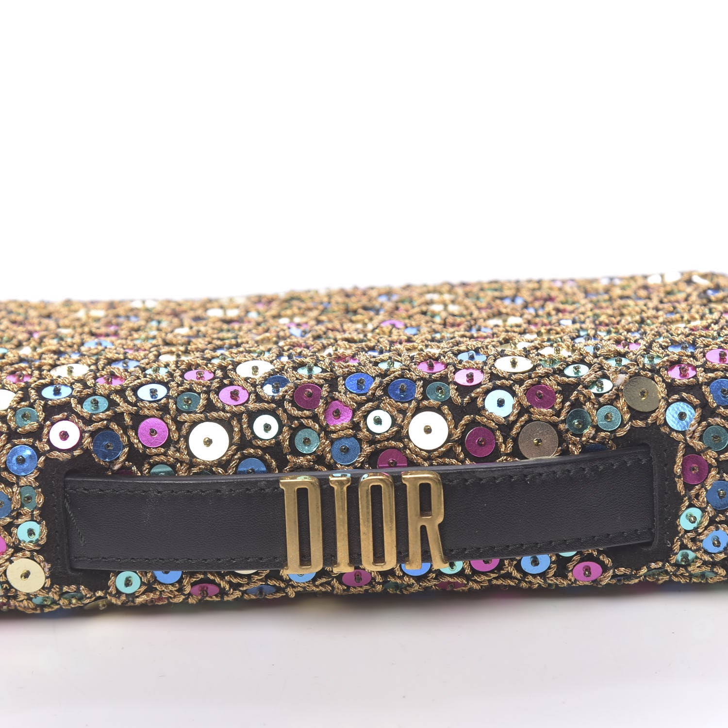 Christian Dior Sequin Suede Calfskin Logo Clutch Black Multicolor 10 of 12