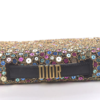 Christian Dior Sequin Suede Calfskin Logo Clutch Black Multicolor 10 of 12