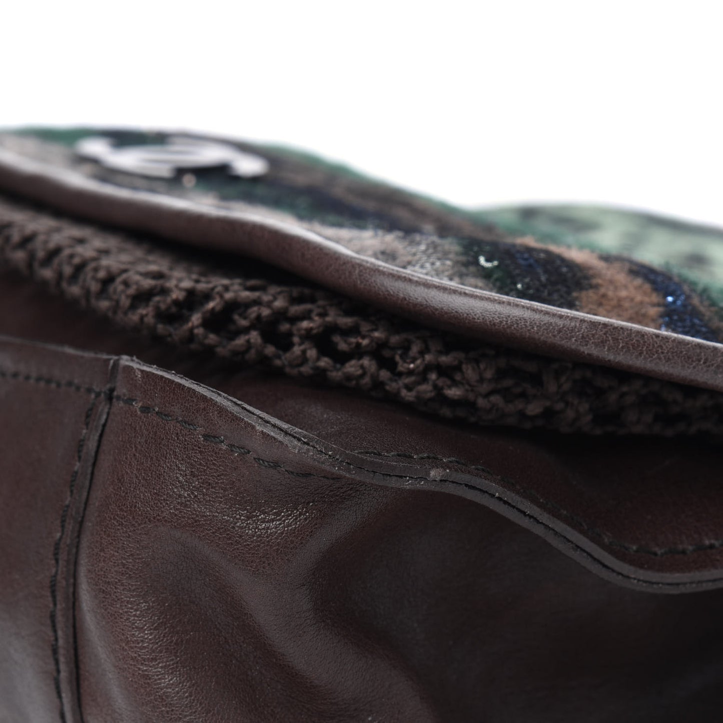 Calfskin Felt Sequin Embroidered Flap Shoulder Bag Brown