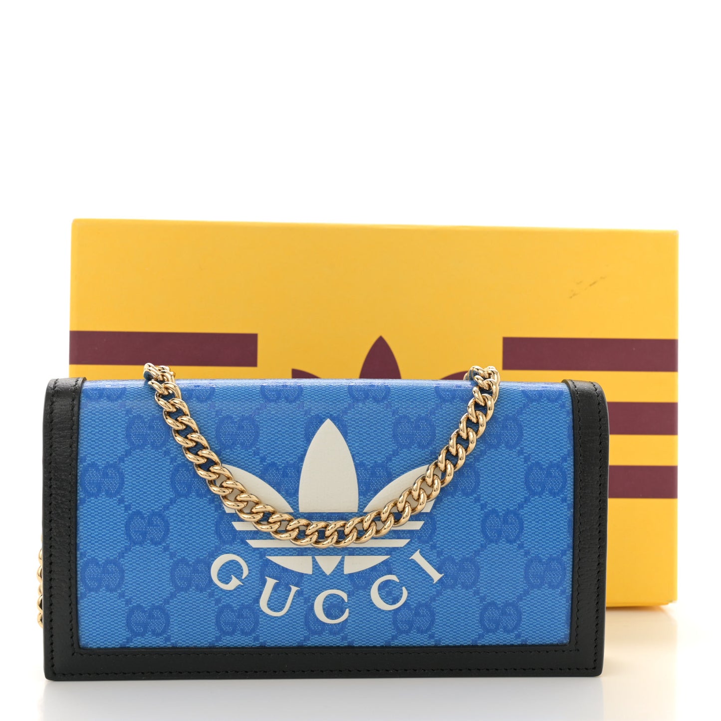 X ADIDAS Monogram Textured Dollar Calfskin Trefoil Embossed Wallet On Chain Blue
