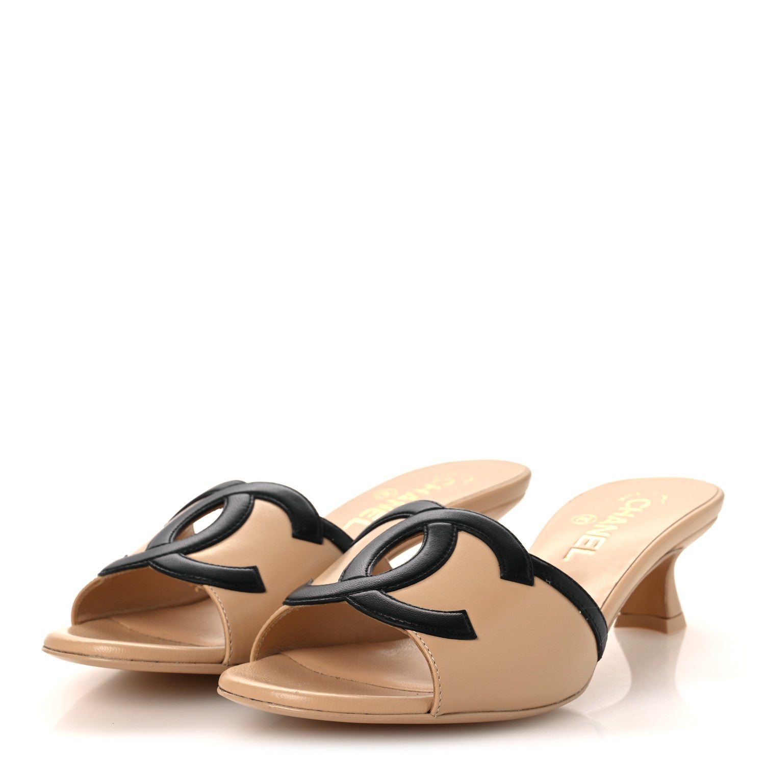 Chanel Lambskin CC Cutout Mules 38.5 Beige Black 4 of 11
