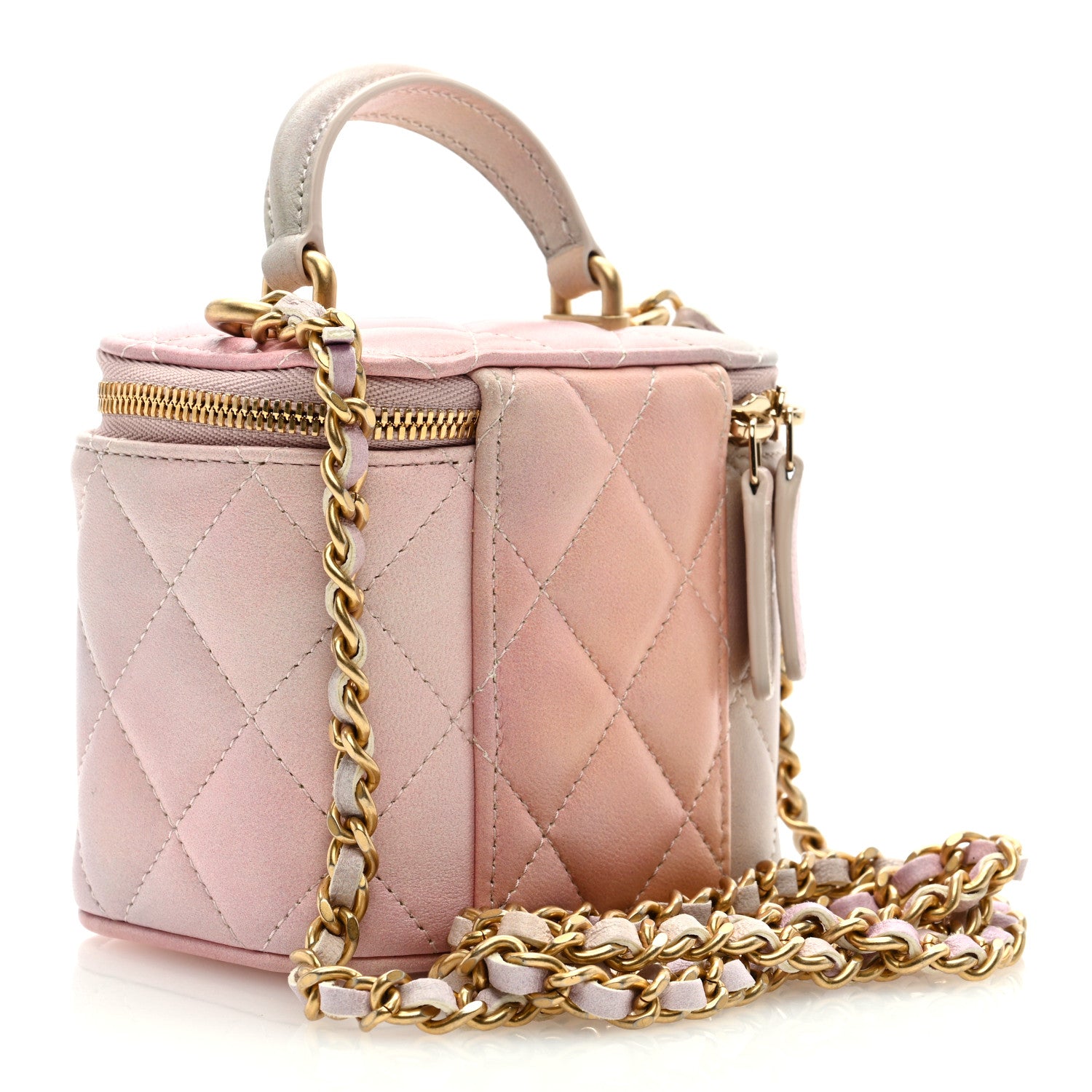 Chanel Lambskin Quilted Ombre Mini Top Handle Vanity Case With Chain Pink Multicolor 3 of 9