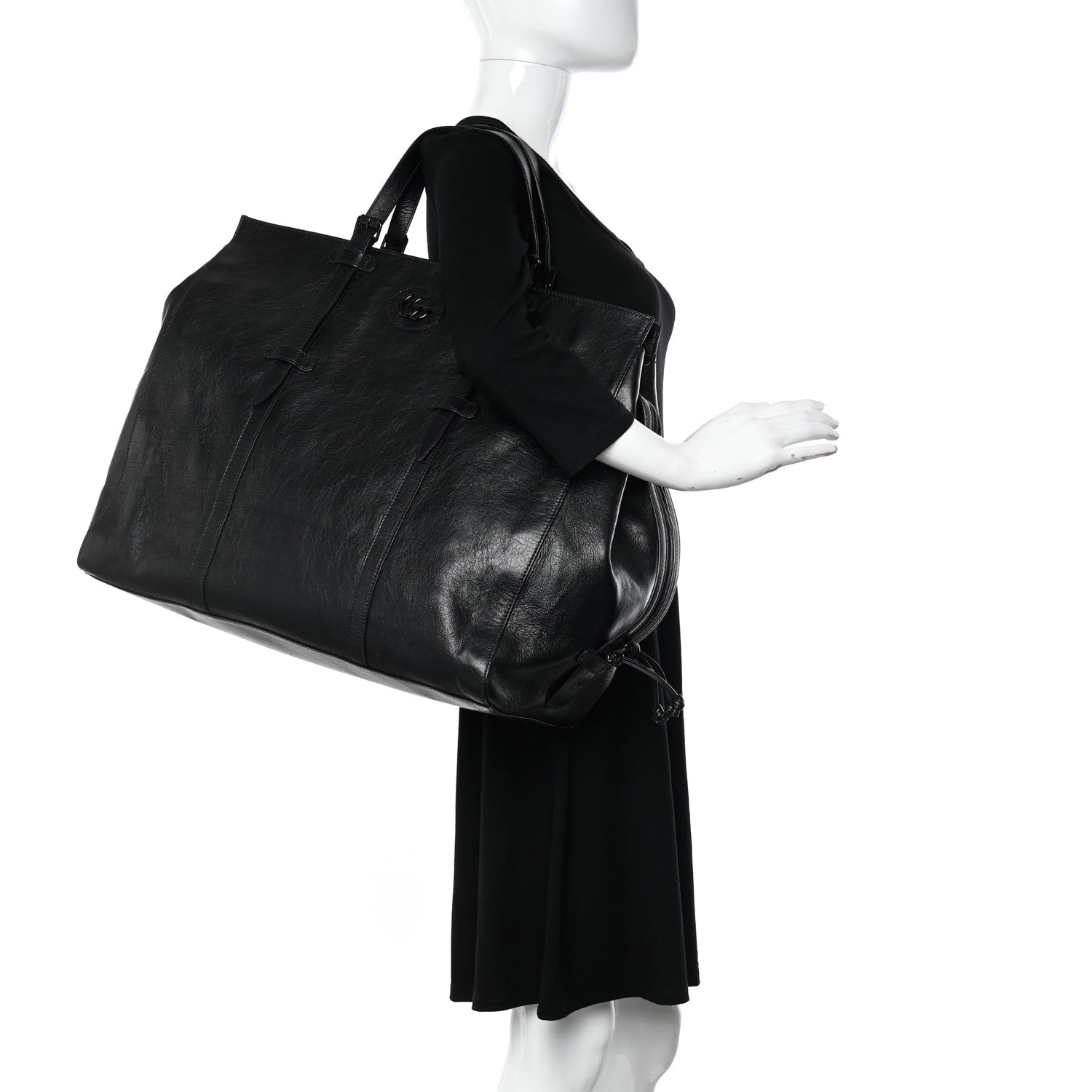 Gucci Calfskin Monochrome Medium Double G Tote Bag Black 2 of 10