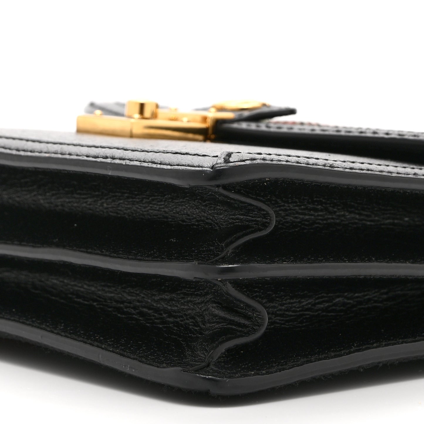 Textured Dollar Calfskin Web Small Ophidia Padlock Top Handle Bag Black
