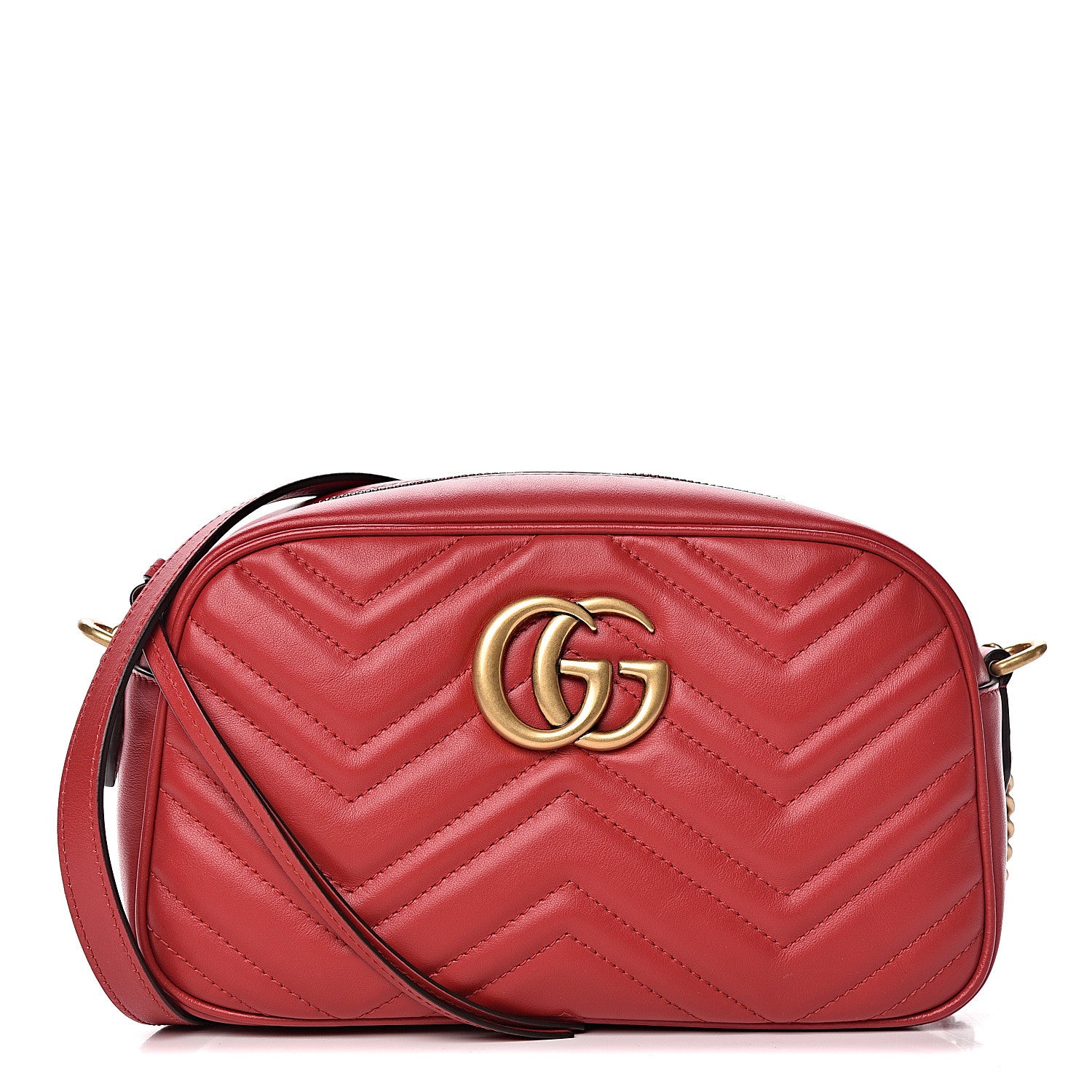Gucci Calfskin Matelasse Small GG Marmont Chain Shoulder Bag Hibiscus Red 1 of 10