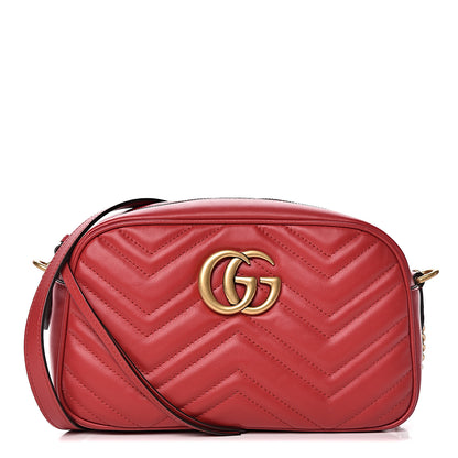Gucci Calfskin Matelasse Small GG Marmont Chain Shoulder Bag Hibiscus Red 1 of 10