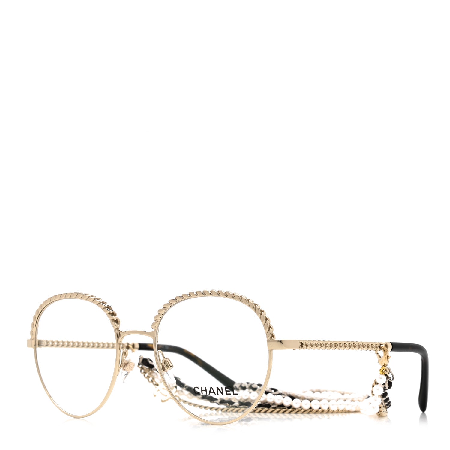 Chanel Metal Round Removable Pearl Chain Eyeglasses 2184 Gold 1 of 7