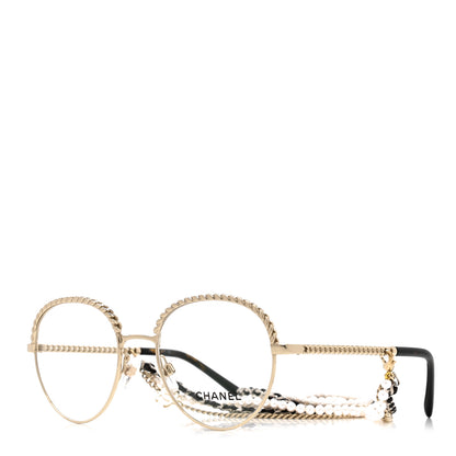 Chanel Metal Round Removable Pearl Chain Eyeglasses 2184 Gold 1 of 7