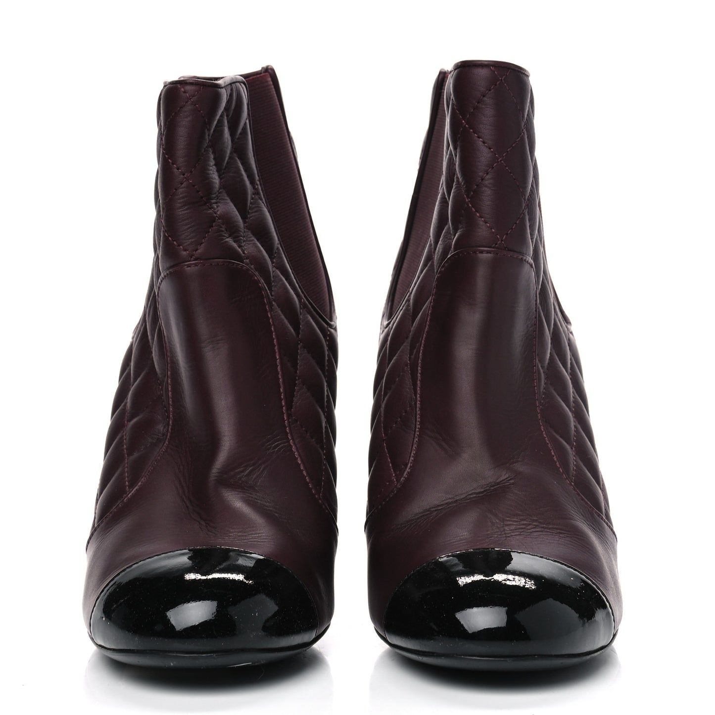Lambskin Patent Quilted Wedge Ankle Boots 38 Burgundy