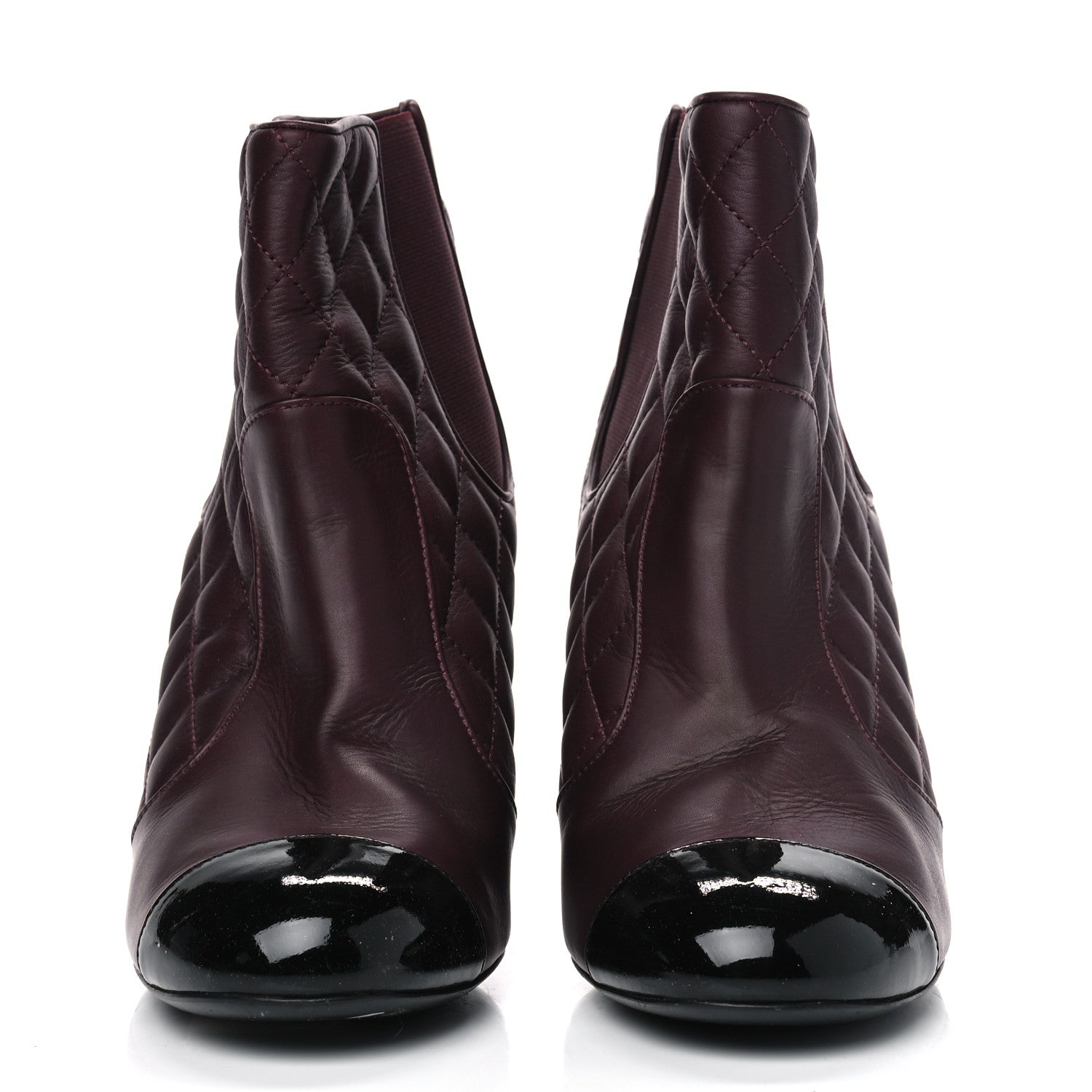 Chanel Lambskin Patent Quilted Wedge Ankle Boots 38 Burgundy 2 of 5