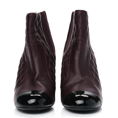Chanel Lambskin Patent Quilted Wedge Ankle Boots 38 Burgundy 2 of 5