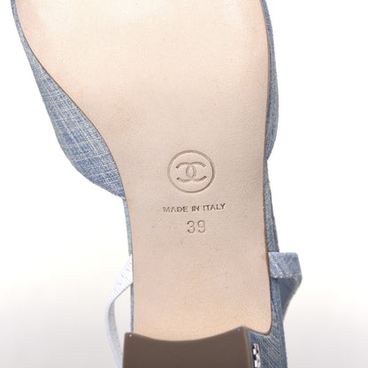Chanel Denim Lambskin Cap Toe CC Slingback Pumps 39 Light Blue White 7 of 9