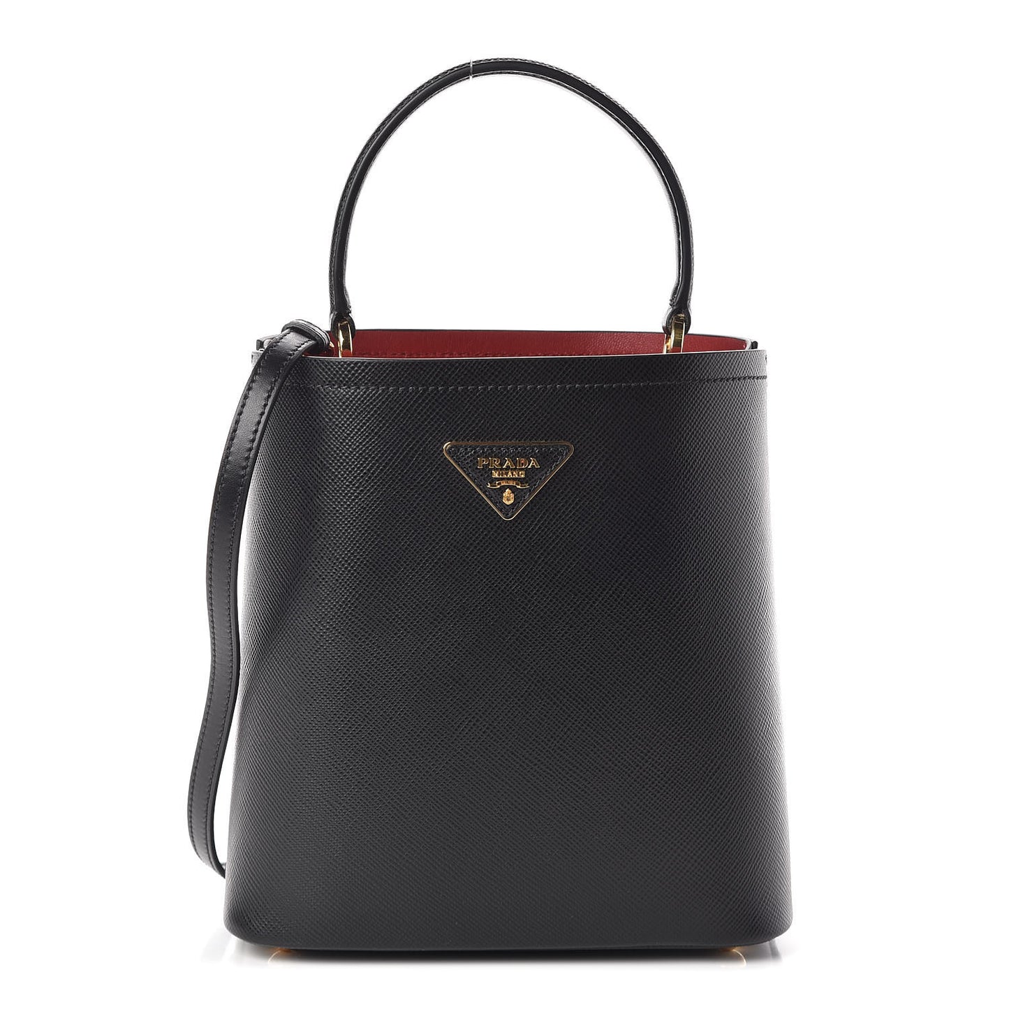 Saffiano Cuir Medium Panier Bucket Bag Black Fuoco