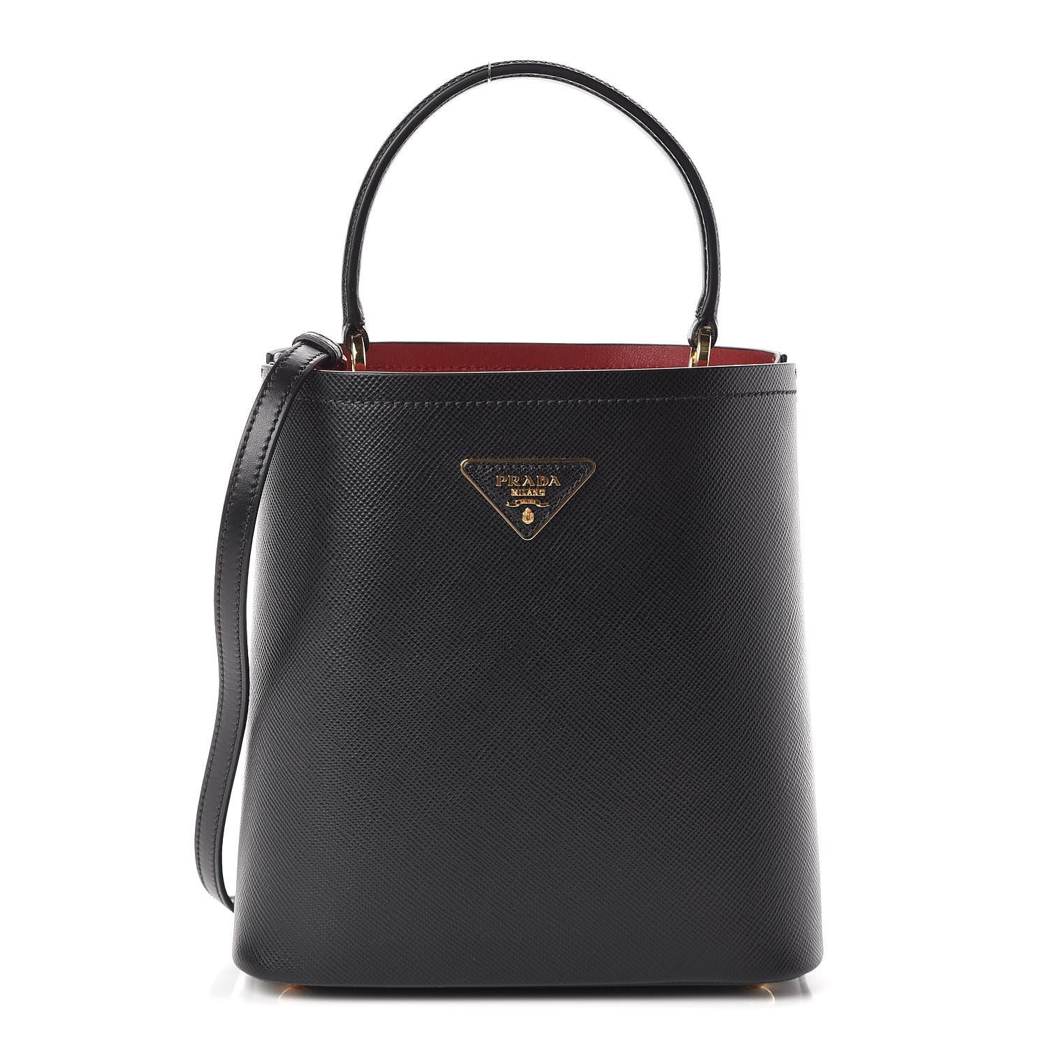 Prada Saffiano Cuir Medium Panier Bucket Bag Black Fuoco 1 of 9