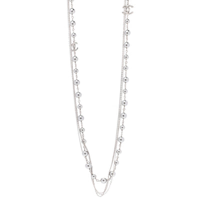Chanel Pearl Bead Multi Strand CC Long Necklace Silver Grey 1 of 7
