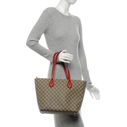Gucci GG Supreme Monogram Medium Zippered Bucket Tote Beige Hibiscus Red New Rosette 2 of 6