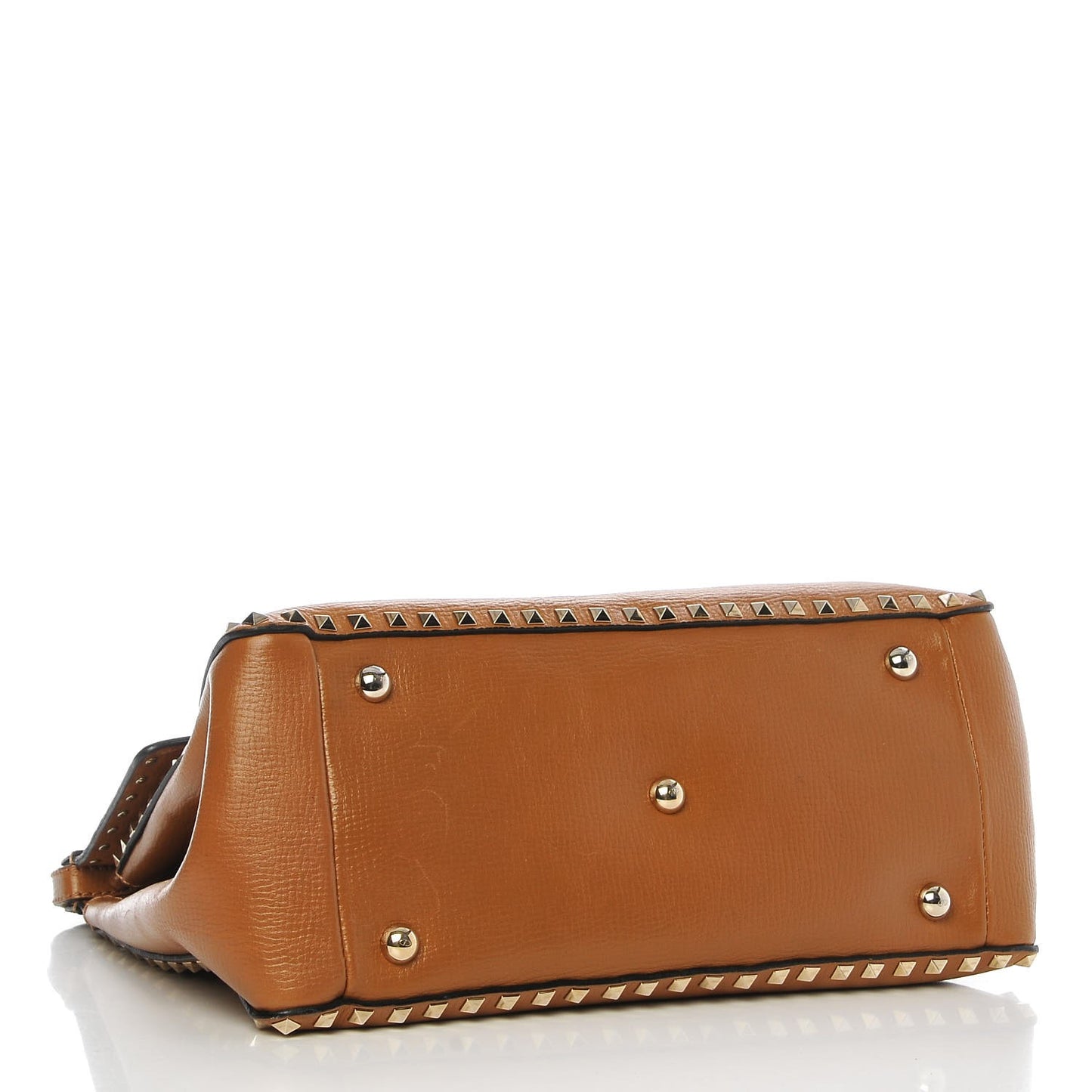 Textured Calfskin Rockstud Frame Handle Bag Tan