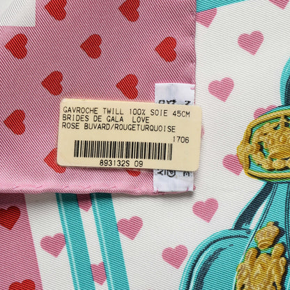 Hermes Silk Brides De Gala Love Pocket Square Rose Buvard Rouge Turquoise 4 of 4